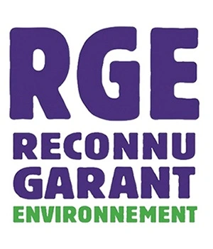 Logo label RGE, Reconnu Garant de l'Environnement, certification détenue par Cap Soleil Energie